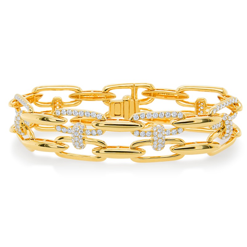 18k Yellow Gold Double Row Diamond Link Bracelet