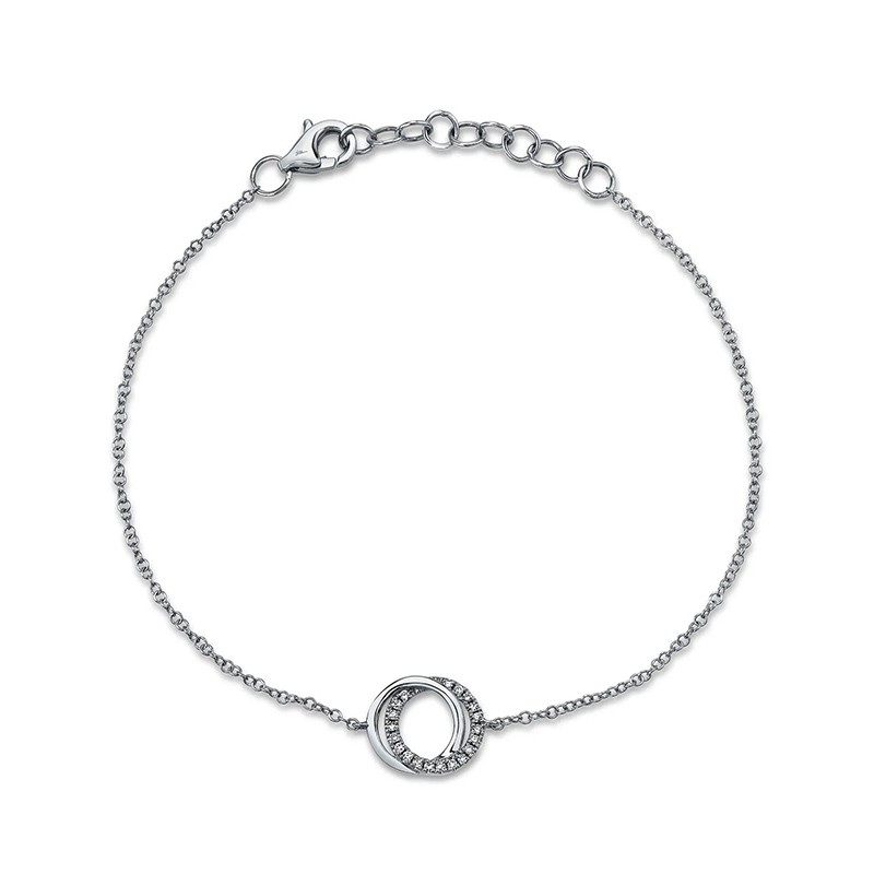 14K White Gold Diamond Love Knot Circle Bracelet