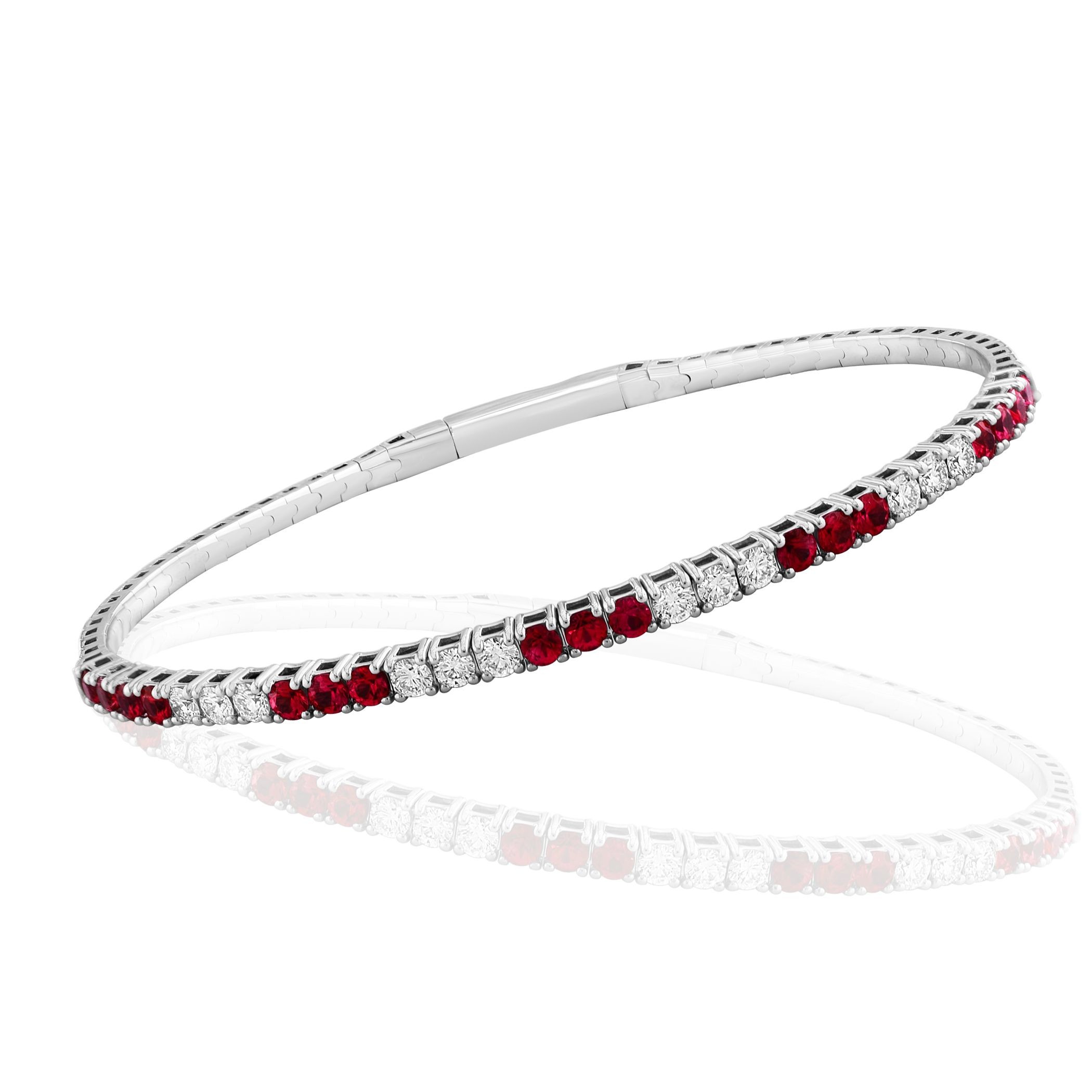 18K White Gold Diamond and Ruby Flex Bangle