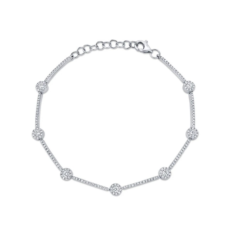 14K White Gold Diamond Bar Link Station Bracelet