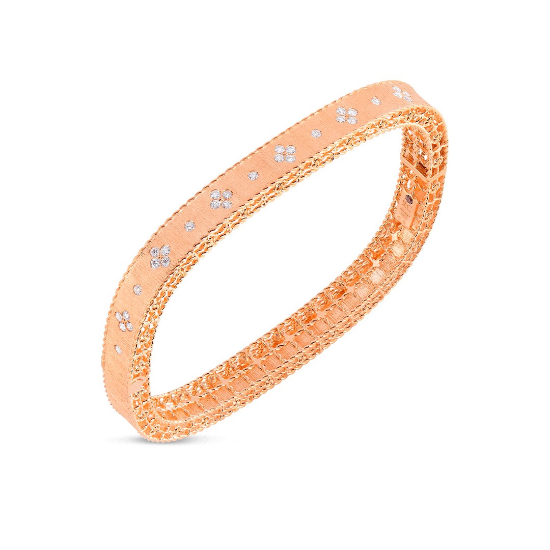 18k Rose Gold Princess Satin Fleur De Lis Diamond Bangle