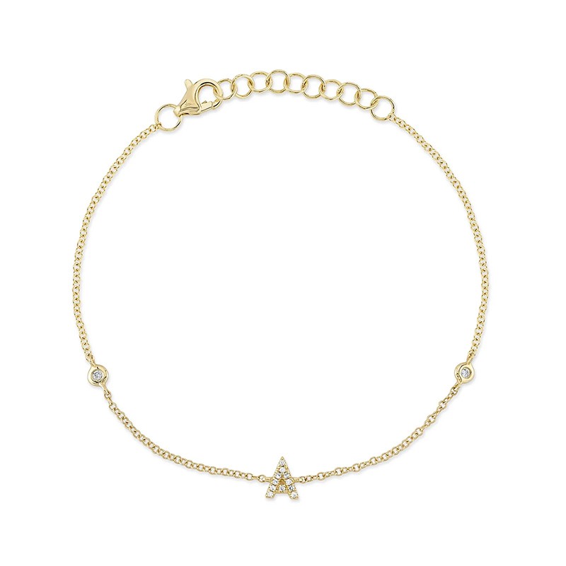 Yellow Gold Diamond Initial A Bracelet