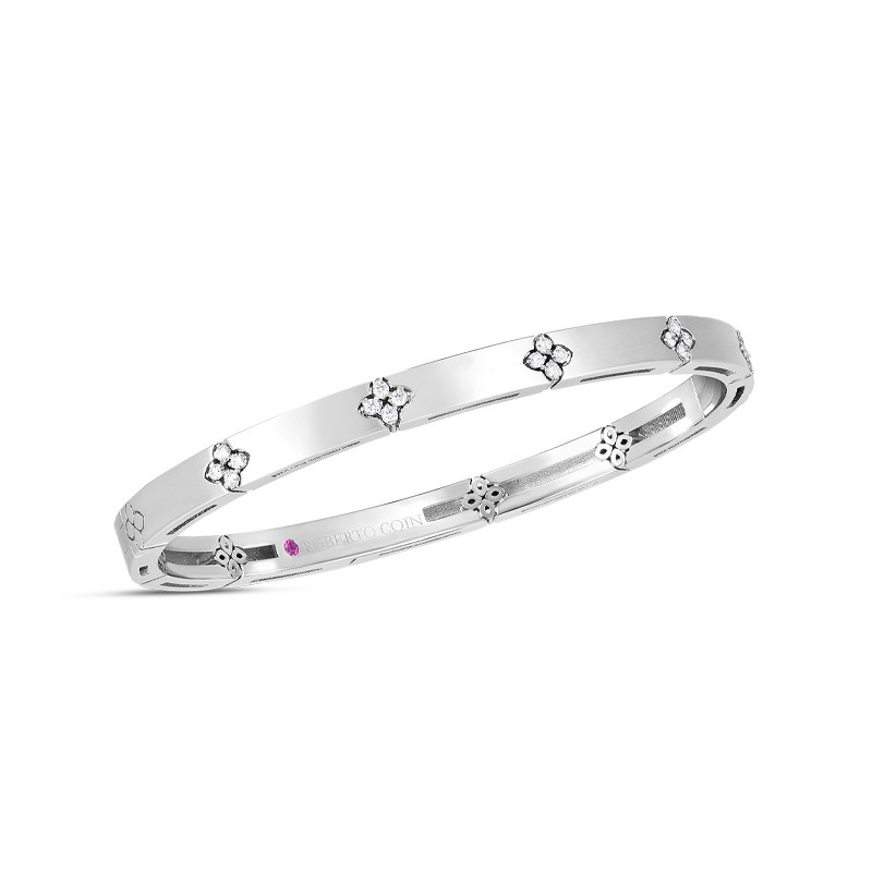 18K White Gold Love in Verona Narrow Width Diamond Accent Bangle