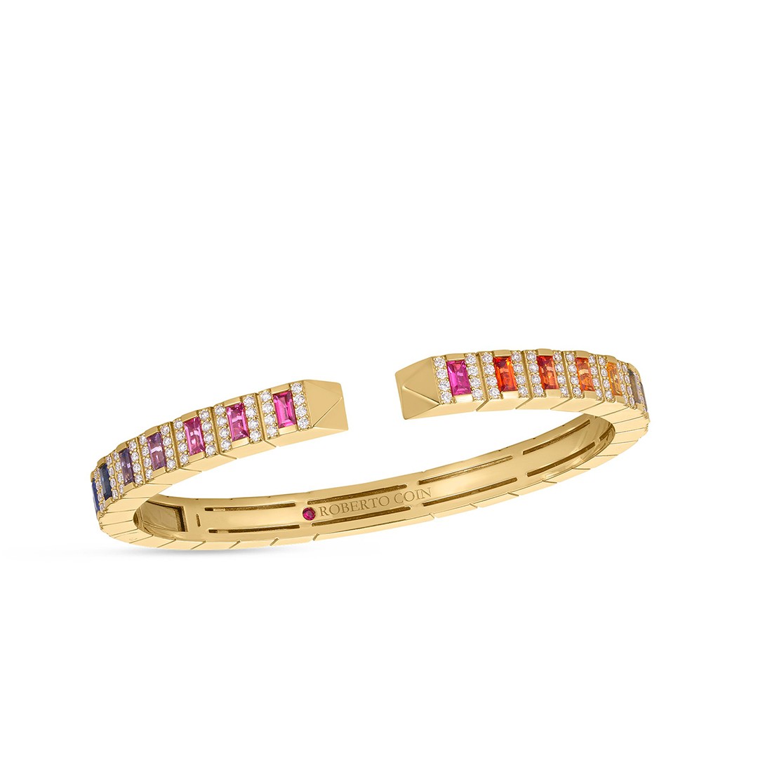 18K Yellow Gold Obelisco Pave Diamond & Mixed Sapphires Bangle