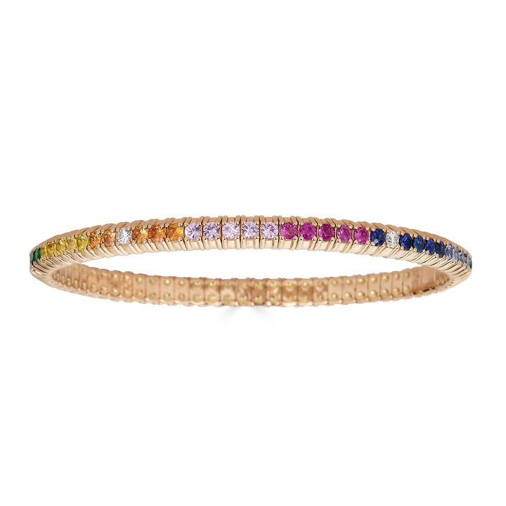 18K Yellow Gold Multicolor Sapphire Stretch Bracelet with Diamonds