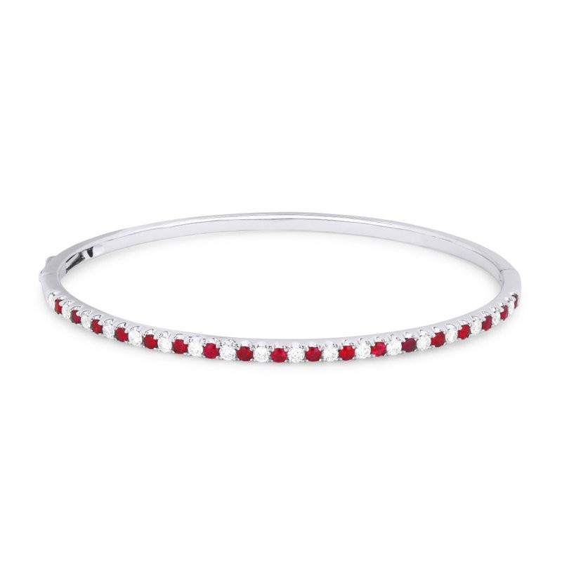 14k White Gold Alternating Ruby Diamond Bangle Bracelet