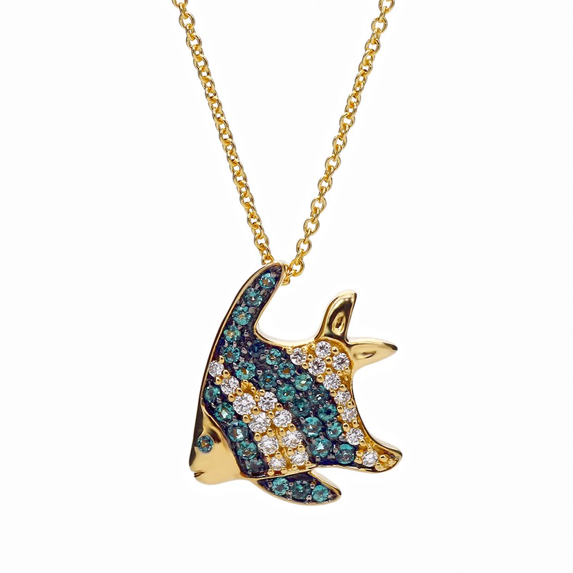 18k Yellow Gold Alexandrite Diamond Fish Necklace
