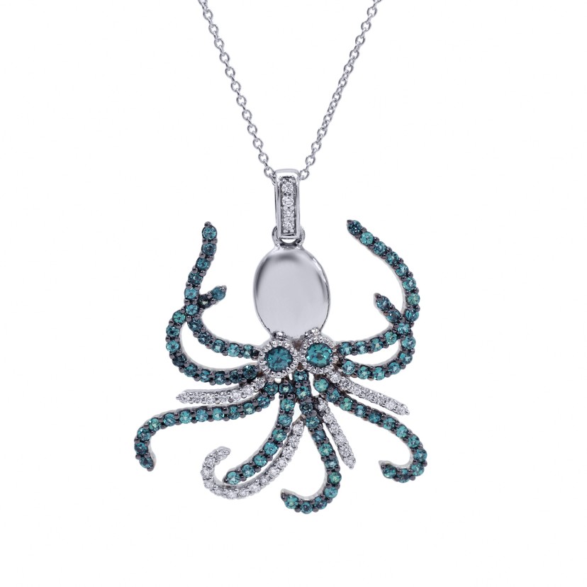 18k White Gold Alexandrite Diamond Octopus Necklace