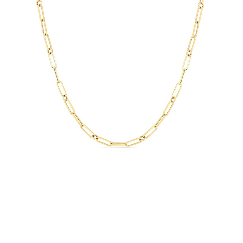 DESIGNER GOLD PAPERCLIP AND ROUND LINK CHAIN NECKLACE