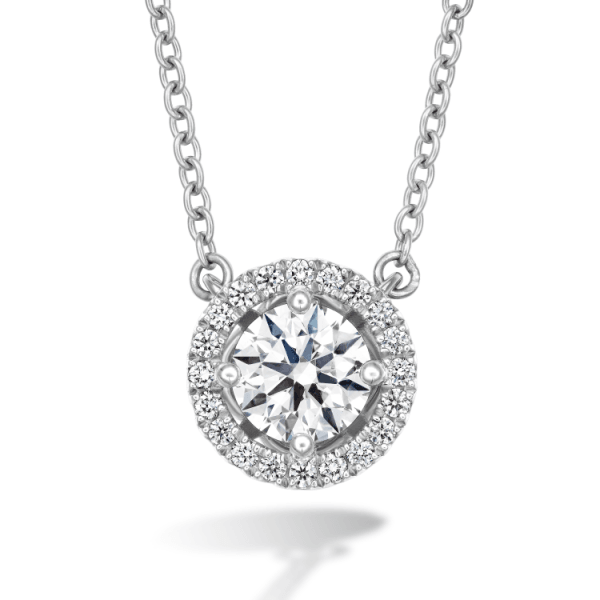 18k White Gold Joy Round Diamond Halo Necklace