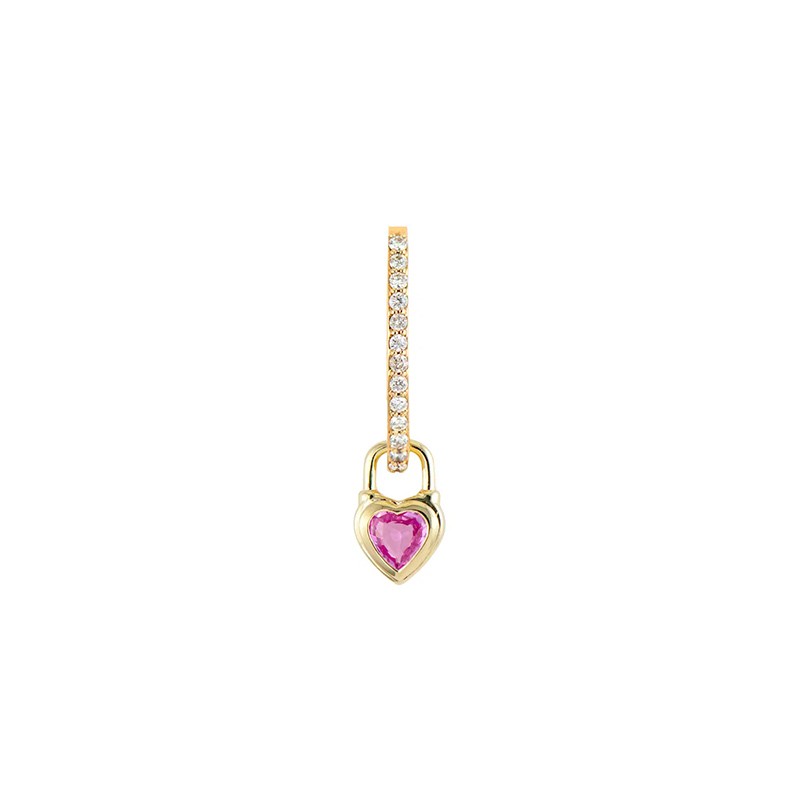 14K Yellow Gold Beating Heart Pink Sapphire Charms
