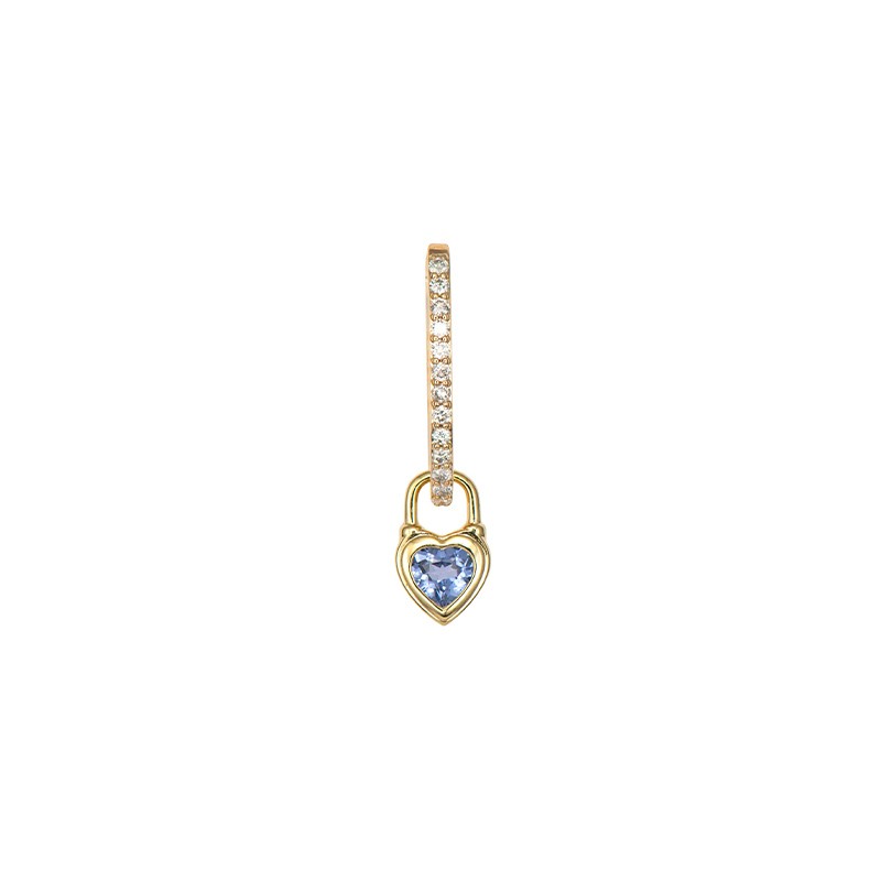 14K Yellow Gold Beating Heart Medium Blue Sapphire Charms