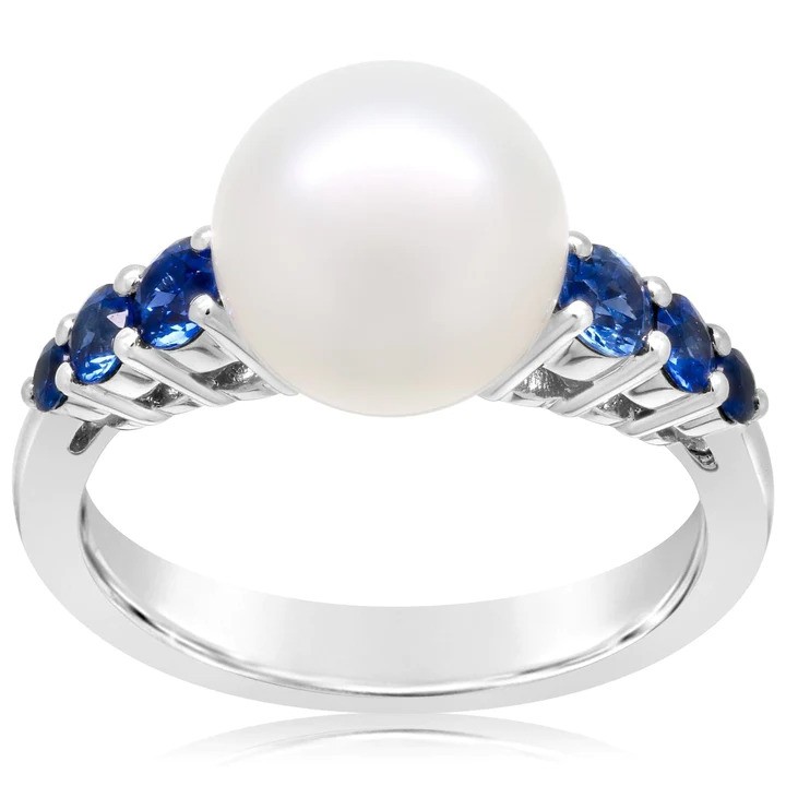White South Sea Pearl and Sapphire Ring