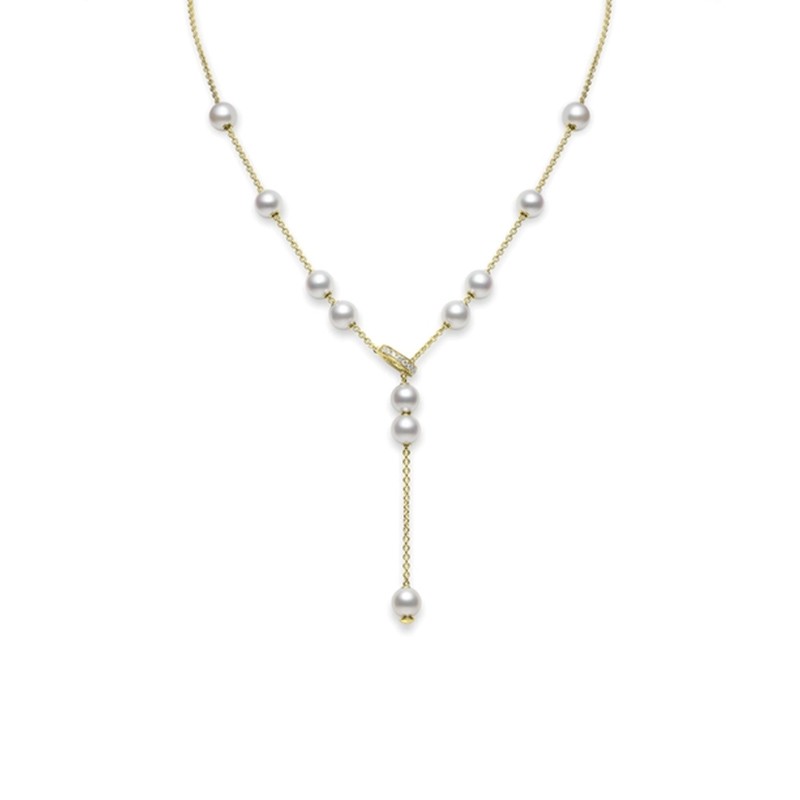 Pearls in Motion Akoya Cultured Pearl Necklace in 18K Yellow Gold