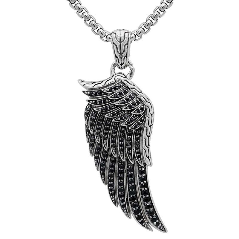 Sterling Silver Black Sapphire Eagle Wing Necklace
