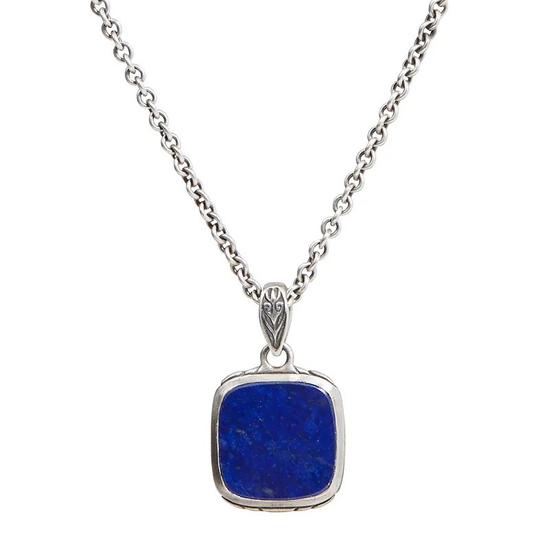 Silver Lapis Dog Tag Link Necklace