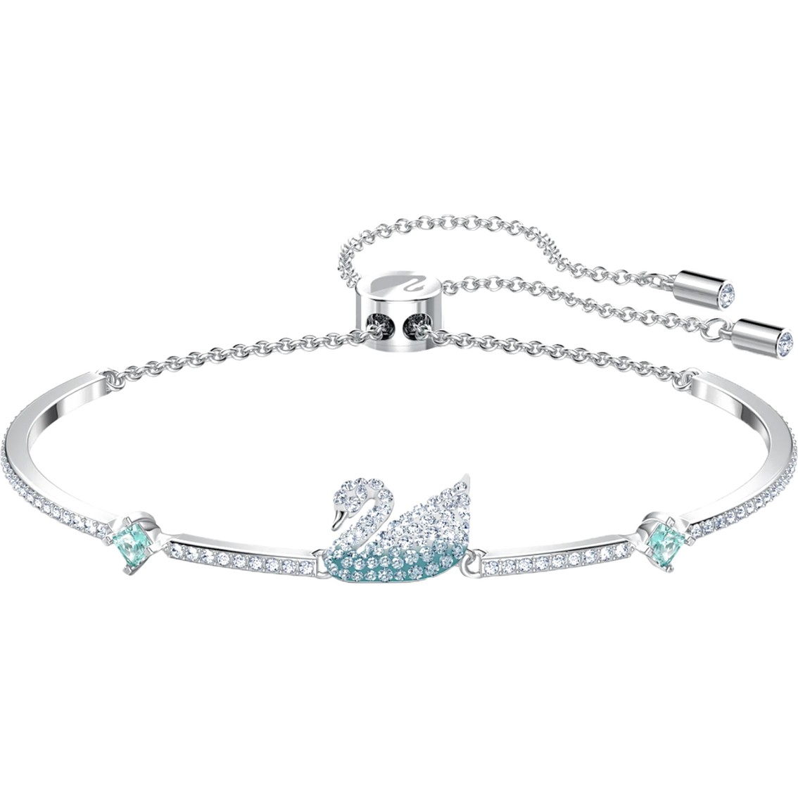 Iconic Swan Clear Crystal and Blue Crystal Bangle Bracelet