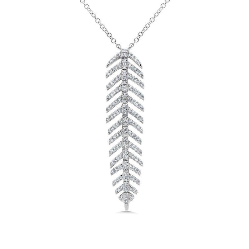 14k White Gold Diamond Feather Necklace