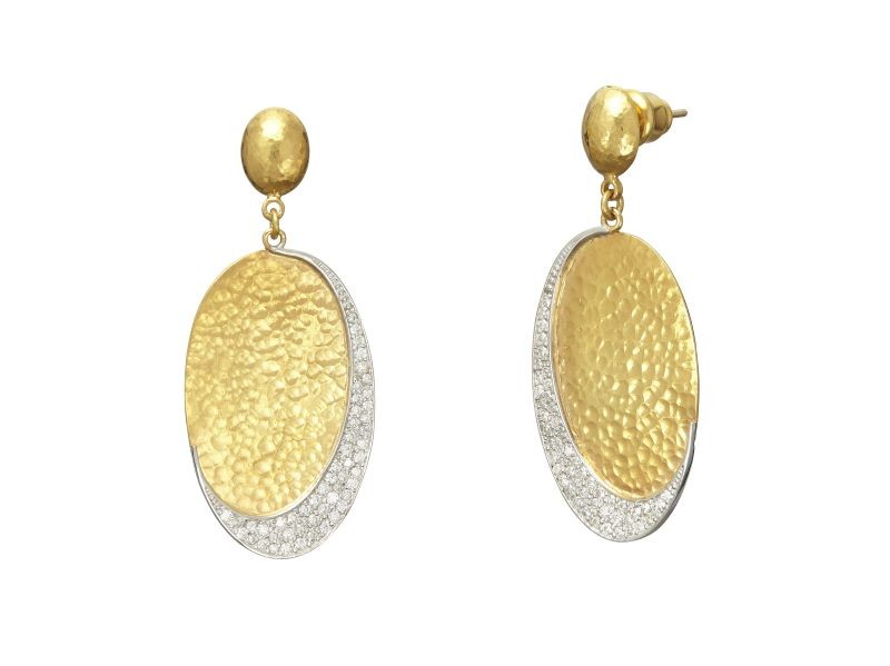 24k Yellow Gold Mango Hammered Drop Earrings