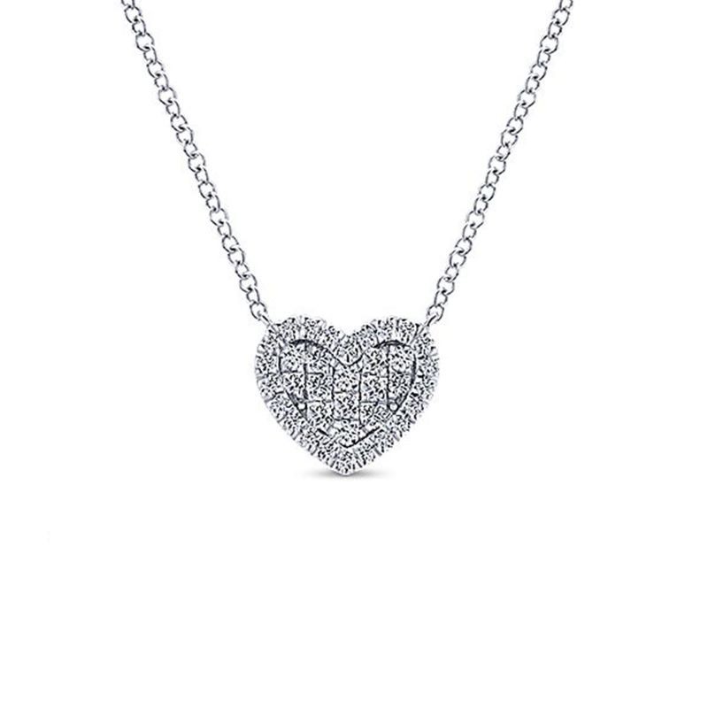 14k White Gold Pave Diamond Heart Necklace