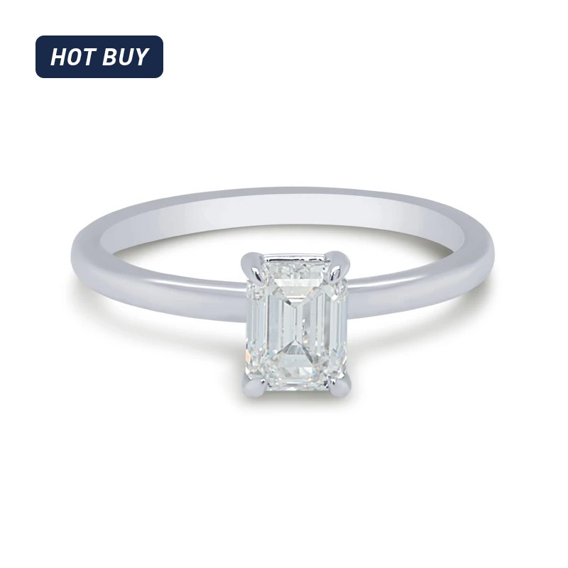 14k White Gold Emerald Cut Diamond Ring