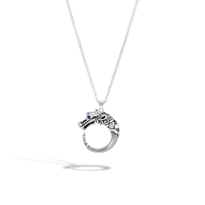 Silver Legends Black Sapphire Dragon Necklace