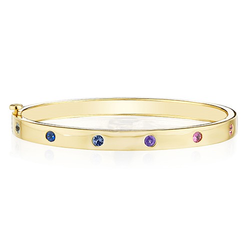18k Yellow Gold Rainbow Sapphire Bangle Bracelet
