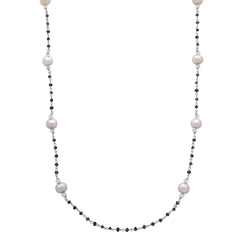 Faceted Iolite Pearl Necklace