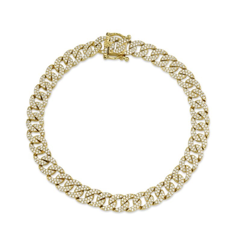 14k Yellow Gold Flat Diamond  Curb Link Bracelet