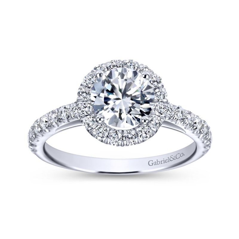 14k White Gold Prong Set Diamond Halo Engagement Mounting