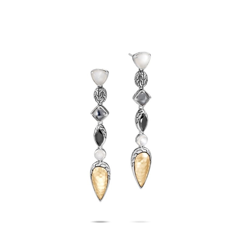 Silver and 18k Yellow Gold Moonstone Drop Earrings