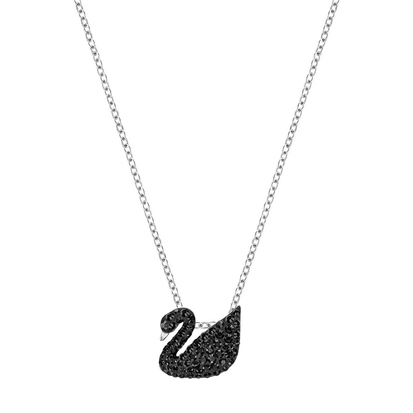 Silver Black Crystal Iconic Swan Necklace