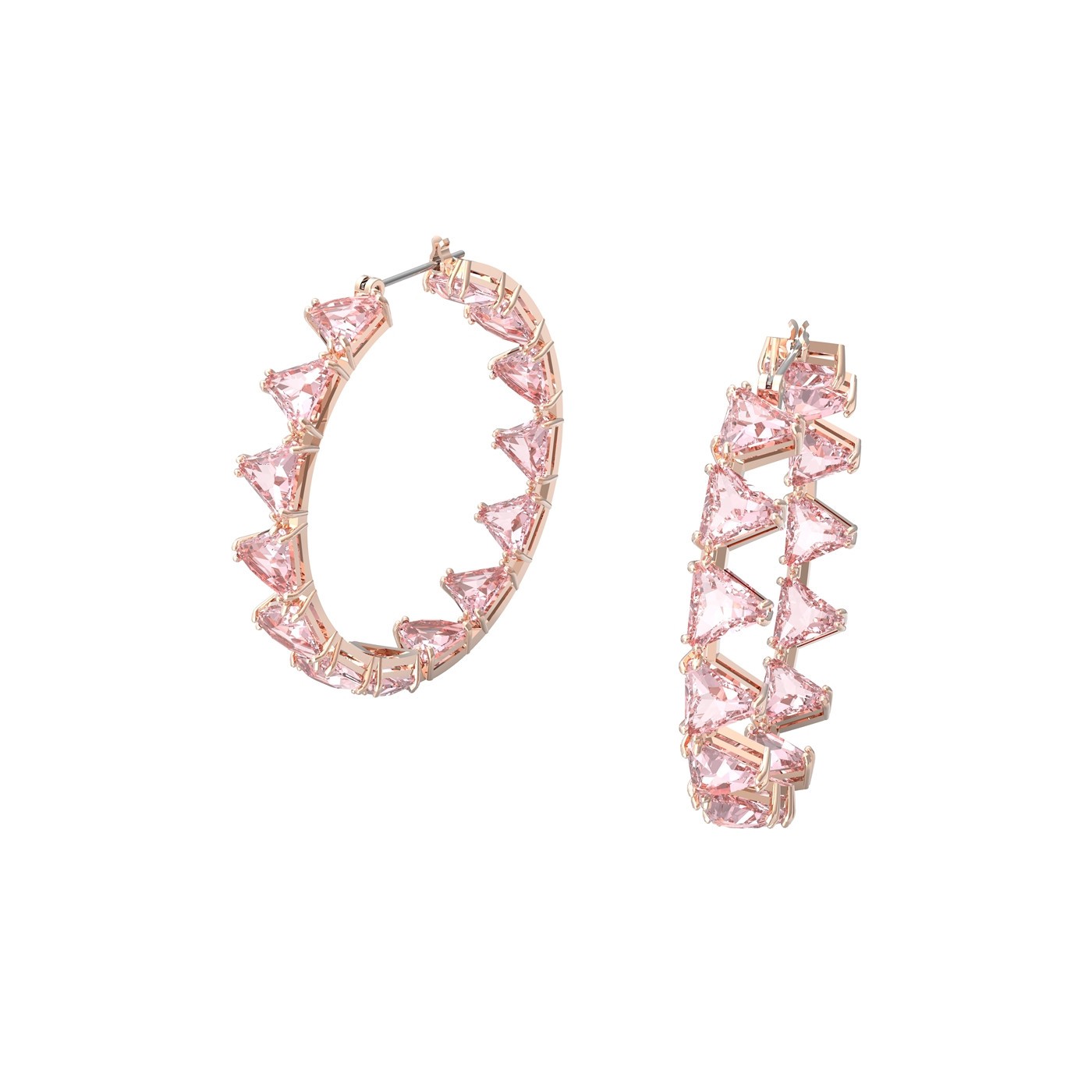 Millenia Rose Gold Plated Triangle Pink Crystal Hoop Earrings