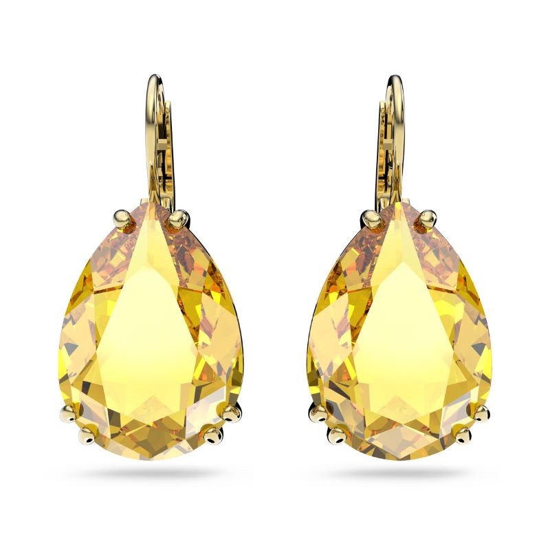 Gold Tone Millenia Pear Cut Yellow Crystal Earrings