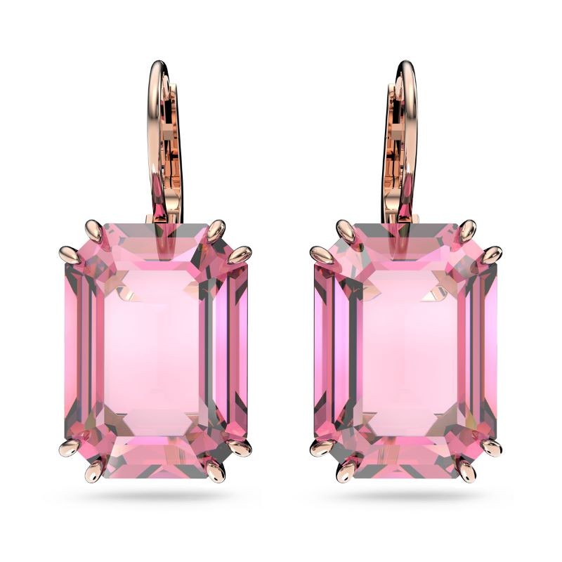 Rose Gold Plated Millenia Octagon Pink Crystal Earrings