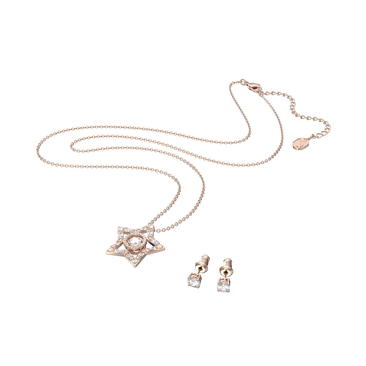 Rose Gold Plated Stella Crystal Star Necklace and Stud Earrings Set