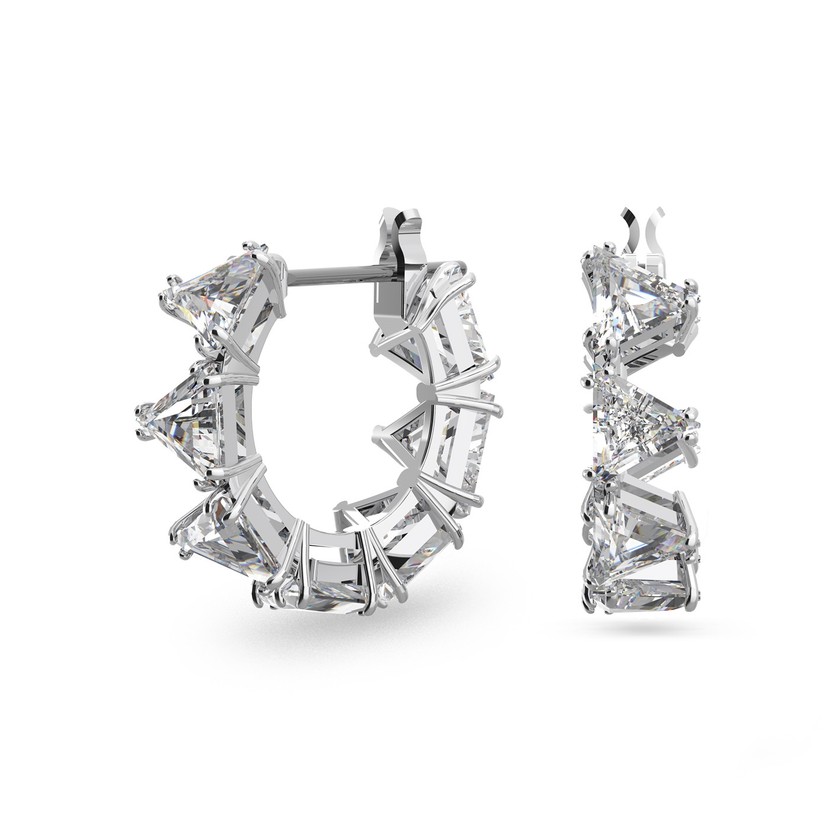 Silver Rhodium Plated Clear Triangle Crystal Hoop Earrings