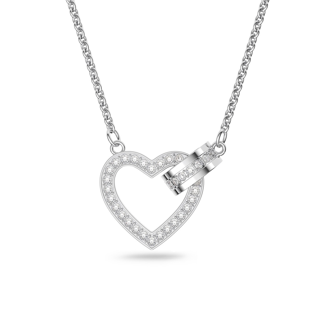 Rhodium Plated Lovely Crystal Interlocking Circle Heart Necklace