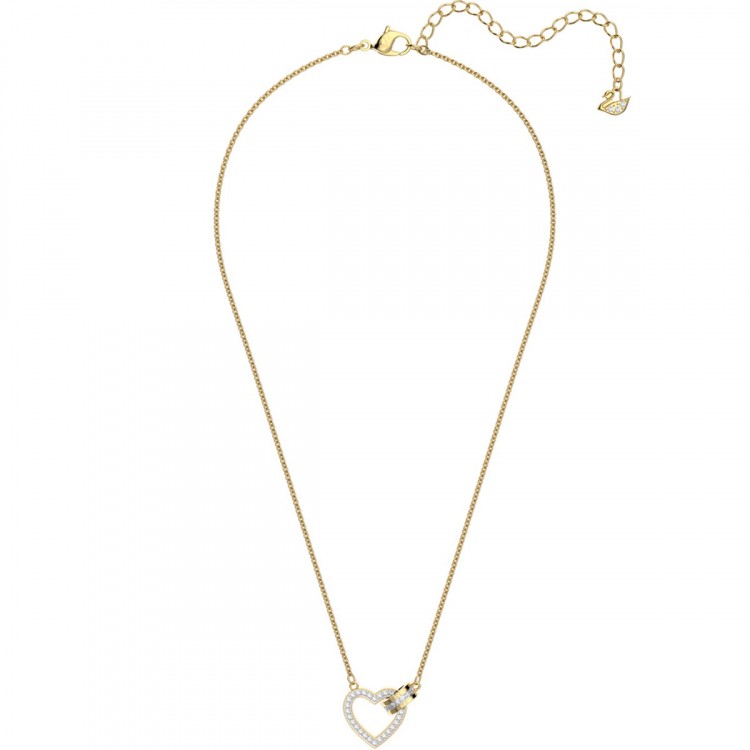 Gold Tone Plated Lovely Crystal Interlocking Circle Heart Necklace