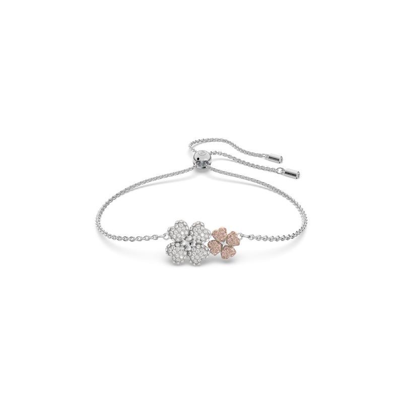 Silver Pink Rhodium Plated Crystal Flower Bracelet