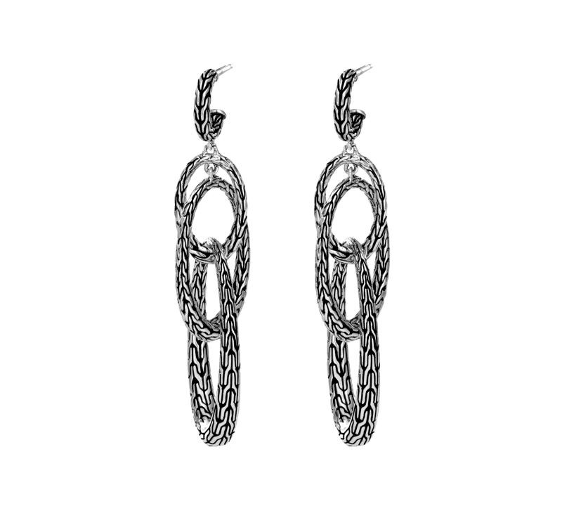 Silver Classic Chain Multi Size Interlocking Hoop Earrings