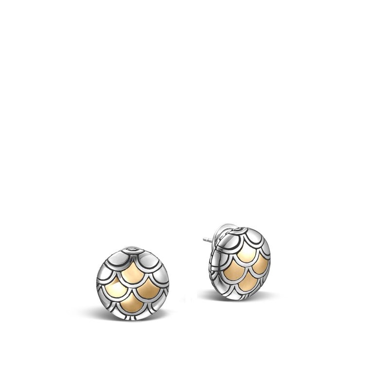 Silver and 18k Yellow Gold Scallop Button Earrings
