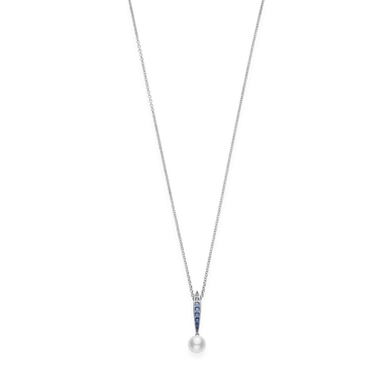 18k White Gold Ocean Akoya Pearl Sapphire Necklace