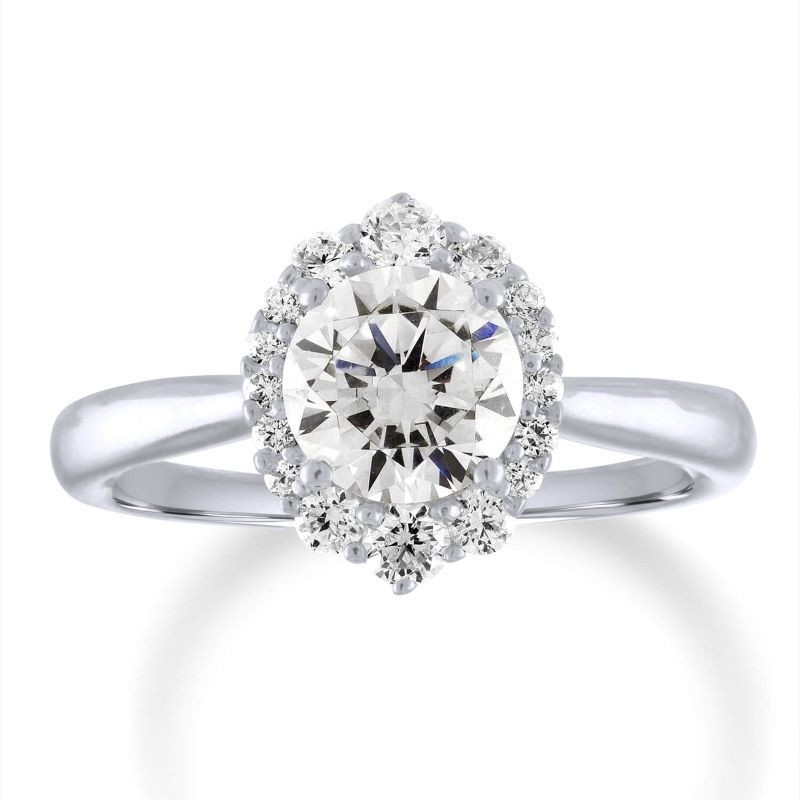 14k White Gold Round Halo Engagement Ring Mounting