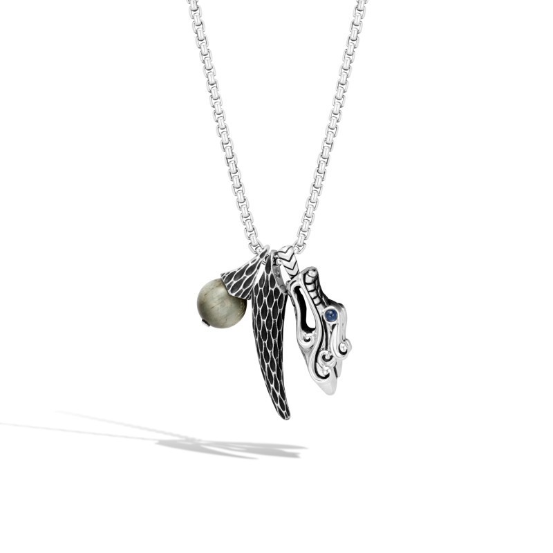 Sterling Silver Legends Naga 3 Charm Sapphire Necklace