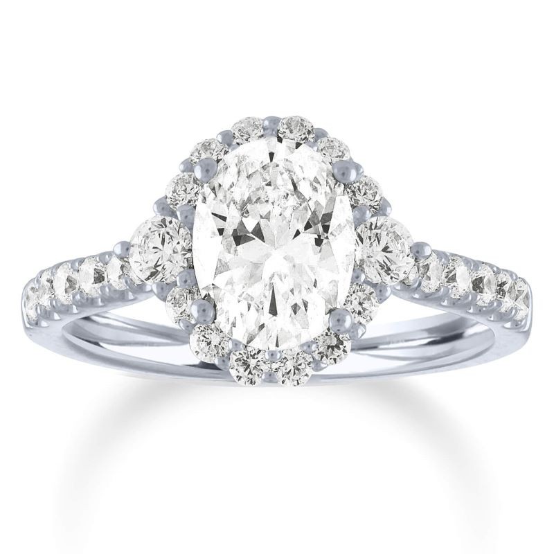 14k White Gold Oval Engagement Ring Mounting