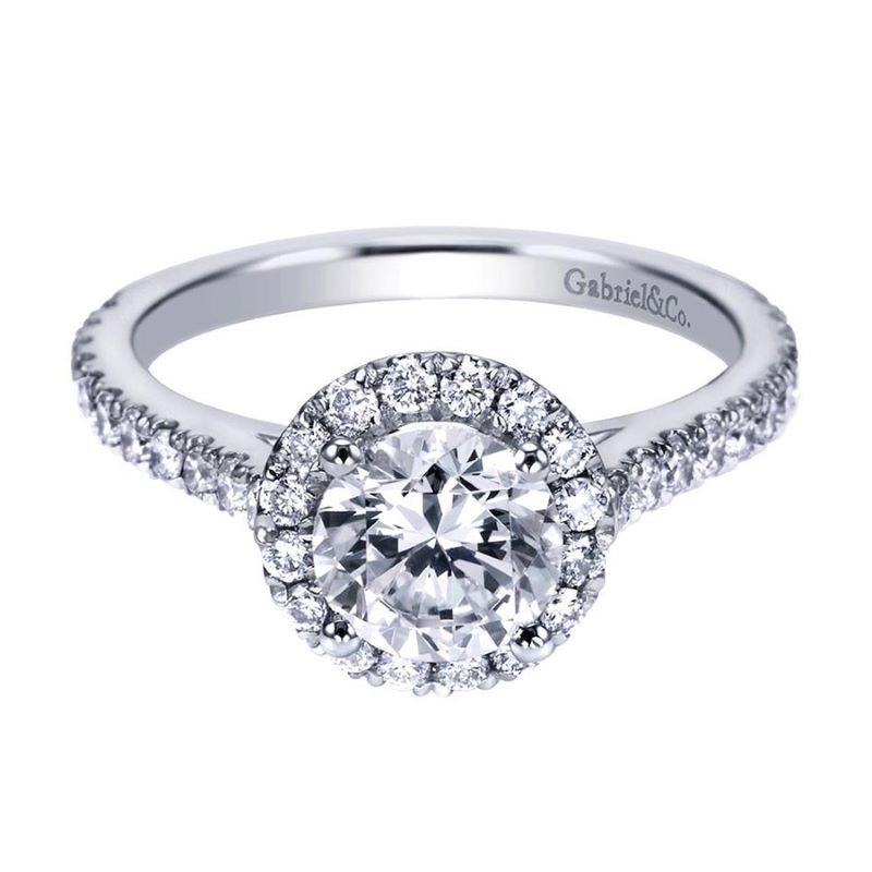 14k White Gold Diamond Halo Engagement Ring Mounting
