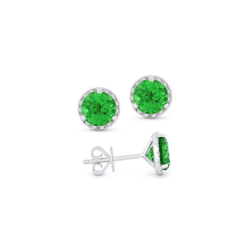 14k White Gold Green Corundum Stud Earrings