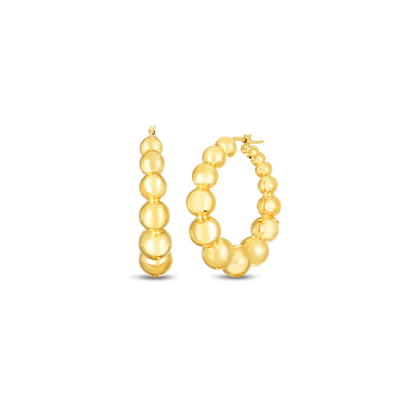 18k Yellow Gold Oro Beaded Hoop Earrings