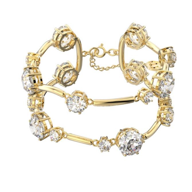 Gold Tone Constella 2 Row Clear Crystal Bangle Bracelet